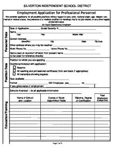 Employment Application for Professional Personnel