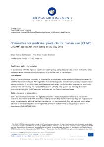 FOR PUBLICATION CHMP Orgam Agenda 22 May 2018 - European ...